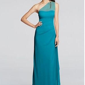 David's Bridal One Shoulder Illusion Dress - Oasis